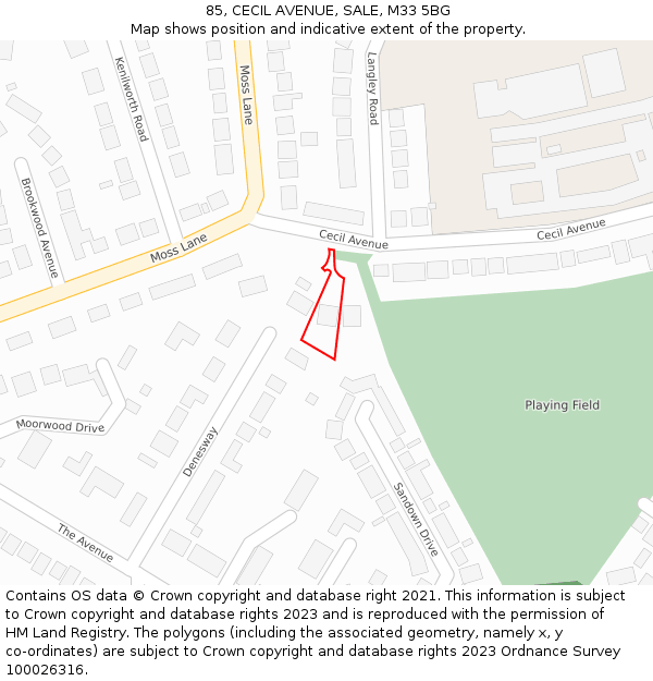 85, CECIL AVENUE, SALE, M33 5BG: Location map and indicative extent of plot