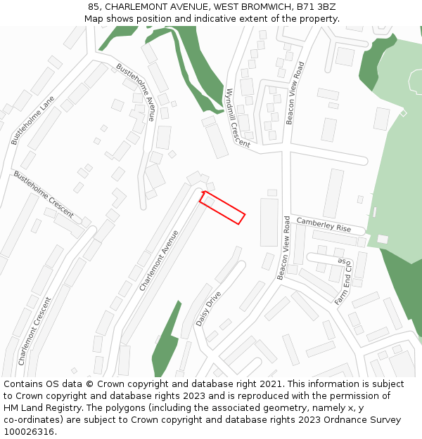 85, CHARLEMONT AVENUE, WEST BROMWICH, B71 3BZ: Location map and indicative extent of plot