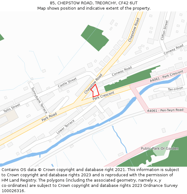 85, CHEPSTOW ROAD, TREORCHY, CF42 6UT: Location map and indicative extent of plot