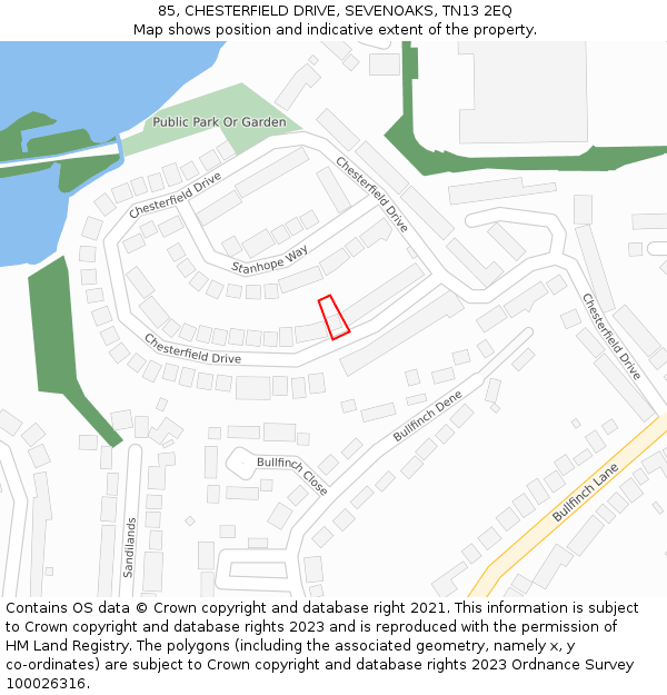85, CHESTERFIELD DRIVE, SEVENOAKS, TN13 2EQ: Location map and indicative extent of plot