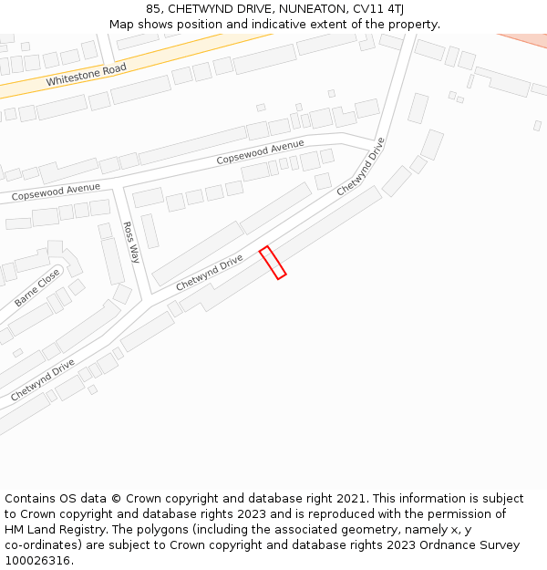 85, CHETWYND DRIVE, NUNEATON, CV11 4TJ: Location map and indicative extent of plot