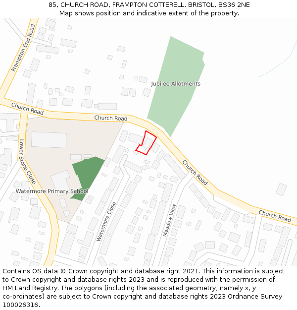 85, CHURCH ROAD, FRAMPTON COTTERELL, BRISTOL, BS36 2NE: Location map and indicative extent of plot