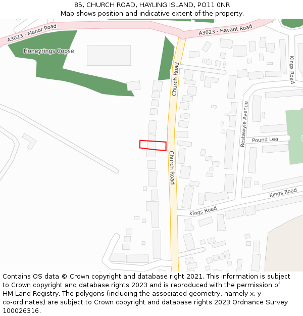 85, CHURCH ROAD, HAYLING ISLAND, PO11 0NR: Location map and indicative extent of plot