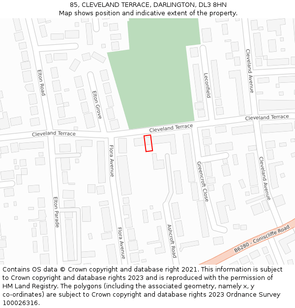 85, CLEVELAND TERRACE, DARLINGTON, DL3 8HN: Location map and indicative extent of plot