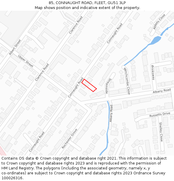 85, CONNAUGHT ROAD, FLEET, GU51 3LP: Location map and indicative extent of plot