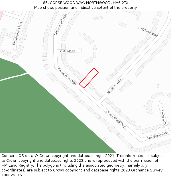 85, COPSE WOOD WAY, NORTHWOOD, HA6 2TX: Location map and indicative extent of plot