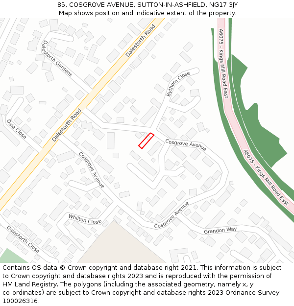 85, COSGROVE AVENUE, SUTTON-IN-ASHFIELD, NG17 3JY: Location map and indicative extent of plot