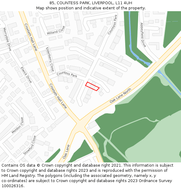 85, COUNTESS PARK, LIVERPOOL, L11 4UH: Location map and indicative extent of plot