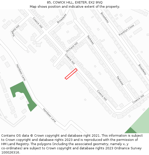 85, COWICK HILL, EXETER, EX2 9NQ: Location map and indicative extent of plot