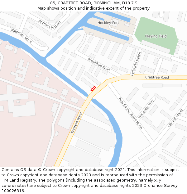 85, CRABTREE ROAD, BIRMINGHAM, B18 7JS: Location map and indicative extent of plot