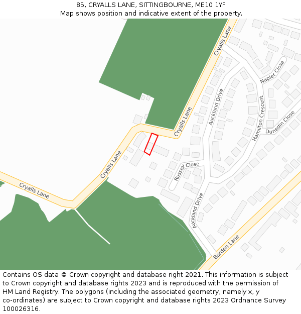 85, CRYALLS LANE, SITTINGBOURNE, ME10 1YF: Location map and indicative extent of plot