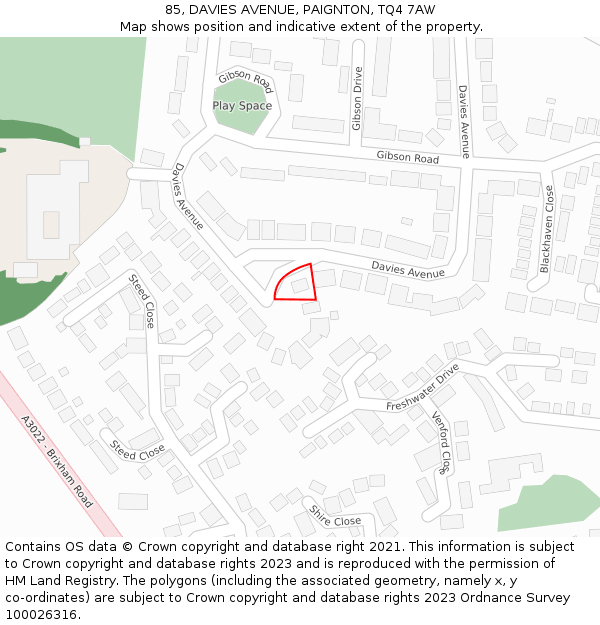 85, DAVIES AVENUE, PAIGNTON, TQ4 7AW: Location map and indicative extent of plot