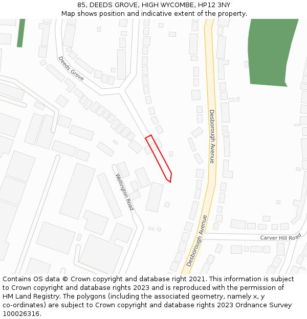 85, DEEDS GROVE, HIGH WYCOMBE, HP12 3NY: Location map and indicative extent of plot