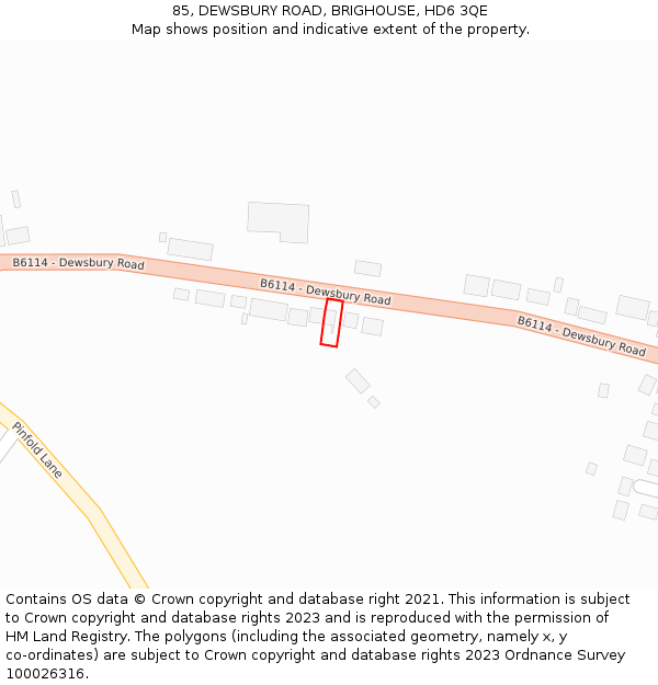 85, DEWSBURY ROAD, BRIGHOUSE, HD6 3QE: Location map and indicative extent of plot