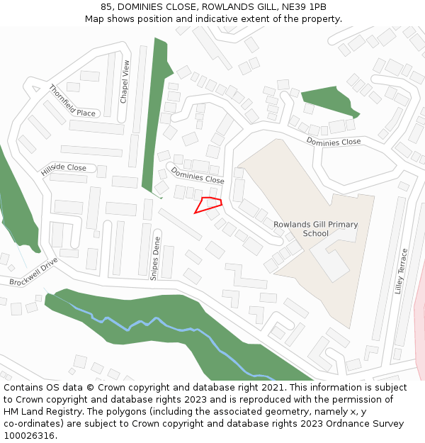 85, DOMINIES CLOSE, ROWLANDS GILL, NE39 1PB: Location map and indicative extent of plot