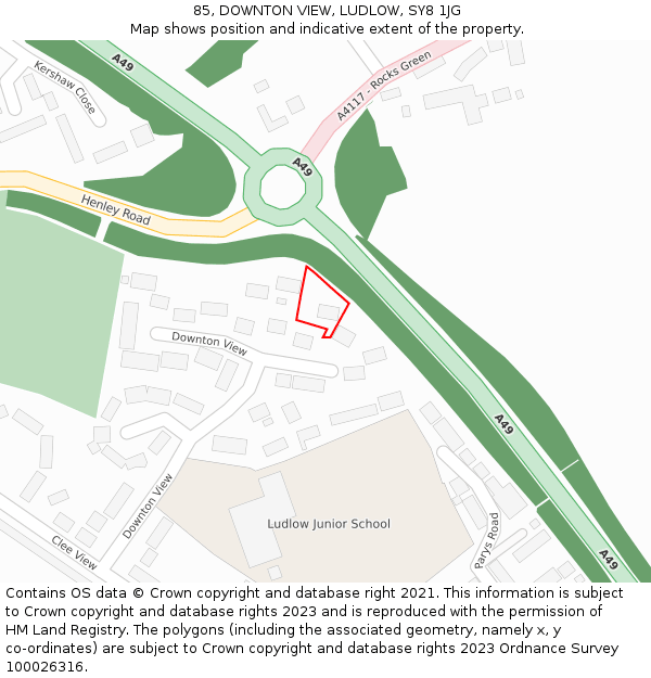 85, DOWNTON VIEW, LUDLOW, SY8 1JG: Location map and indicative extent of plot