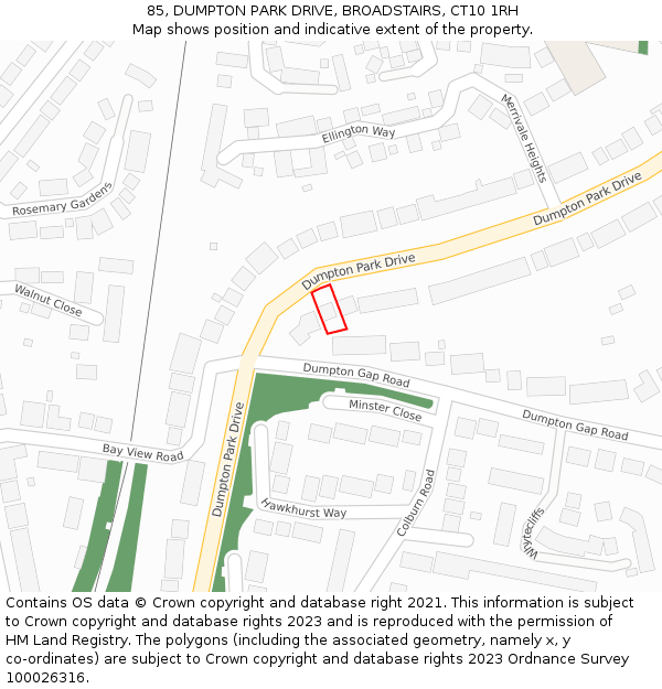 85, DUMPTON PARK DRIVE, BROADSTAIRS, CT10 1RH: Location map and indicative extent of plot