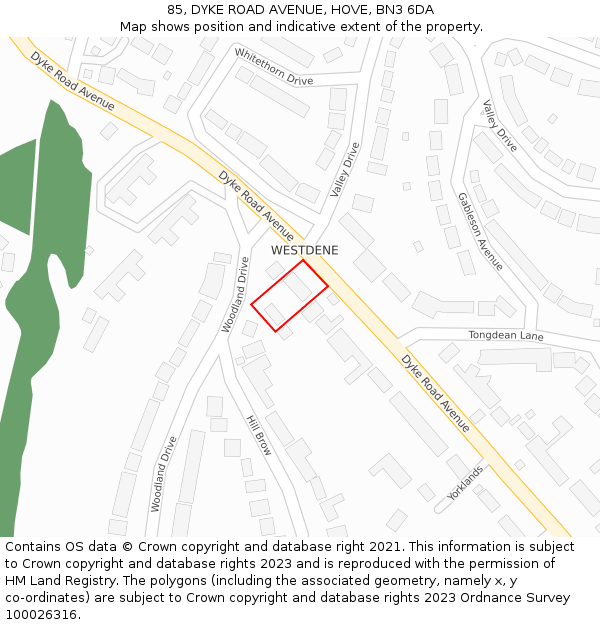 85, DYKE ROAD AVENUE, HOVE, BN3 6DA: Location map and indicative extent of plot
