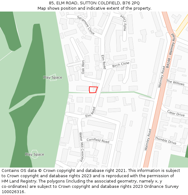 85, ELM ROAD, SUTTON COLDFIELD, B76 2PQ: Location map and indicative extent of plot