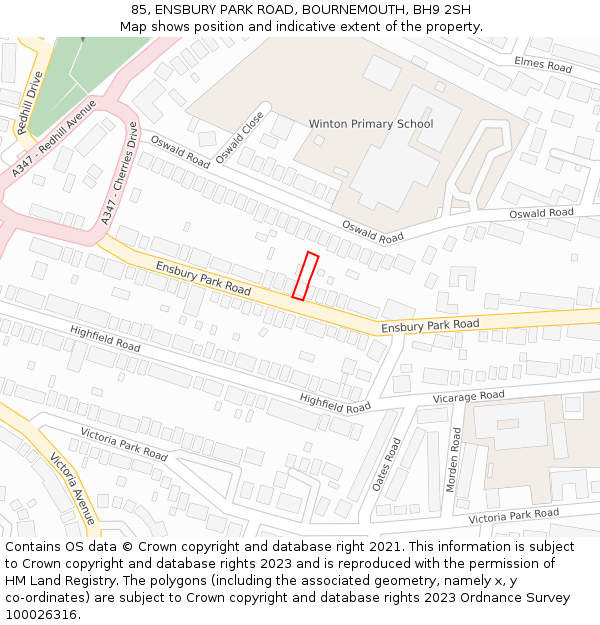 85, ENSBURY PARK ROAD, BOURNEMOUTH, BH9 2SH: Location map and indicative extent of plot