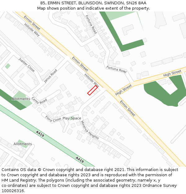 85, ERMIN STREET, BLUNSDON, SWINDON, SN26 8AA: Location map and indicative extent of plot