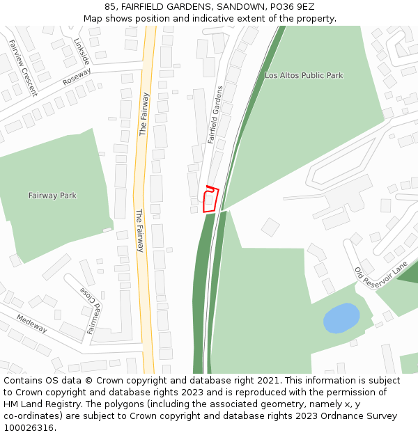 85, FAIRFIELD GARDENS, SANDOWN, PO36 9EZ: Location map and indicative extent of plot