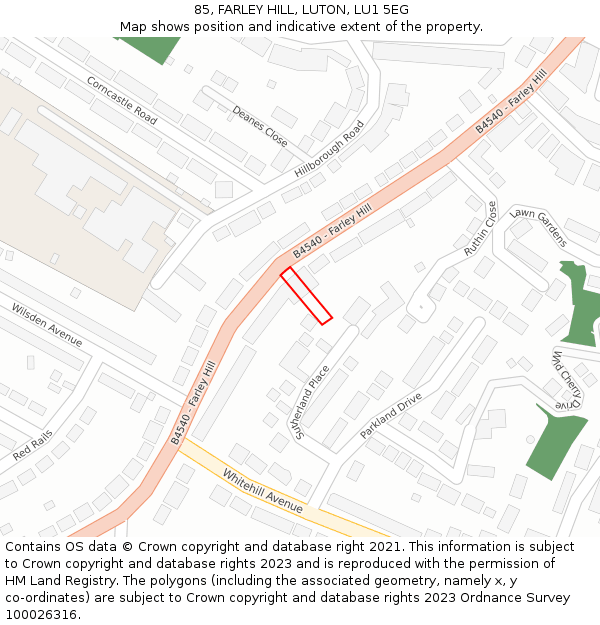 85, FARLEY HILL, LUTON, LU1 5EG: Location map and indicative extent of plot