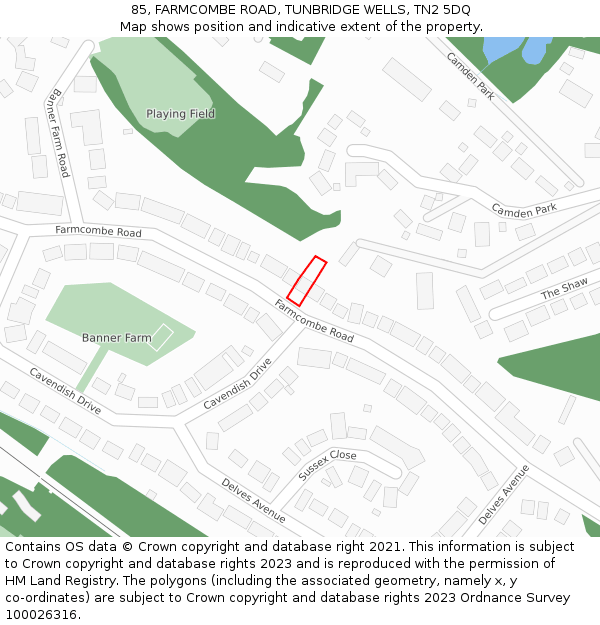 85, FARMCOMBE ROAD, TUNBRIDGE WELLS, TN2 5DQ: Location map and indicative extent of plot