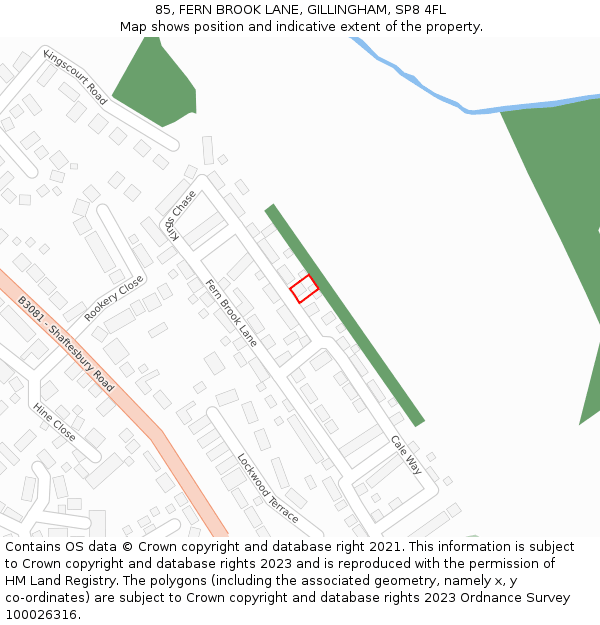 85, FERN BROOK LANE, GILLINGHAM, SP8 4FL: Location map and indicative extent of plot