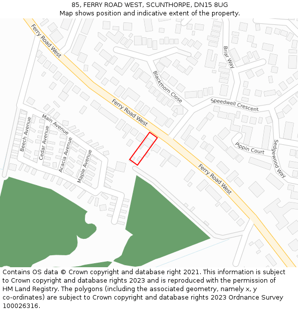 85, FERRY ROAD WEST, SCUNTHORPE, DN15 8UG: Location map and indicative extent of plot