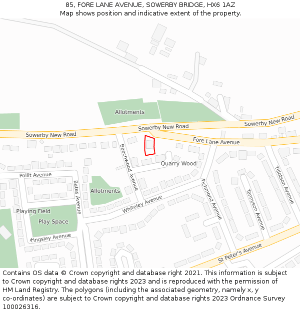 85, FORE LANE AVENUE, SOWERBY BRIDGE, HX6 1AZ: Location map and indicative extent of plot