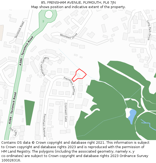 85, FRENSHAM AVENUE, PLYMOUTH, PL6 7JN: Location map and indicative extent of plot