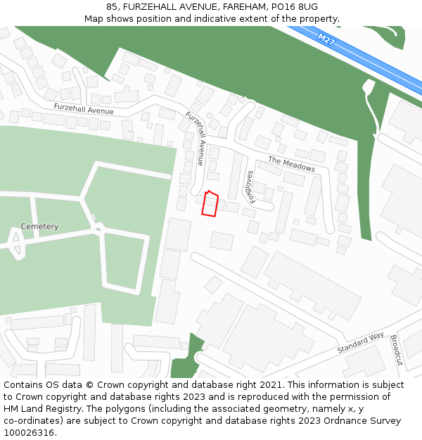 85, FURZEHALL AVENUE, FAREHAM, PO16 8UG: Location map and indicative extent of plot
