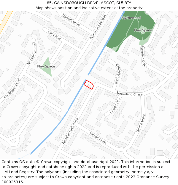 85, GAINSBOROUGH DRIVE, ASCOT, SL5 8TA: Location map and indicative extent of plot