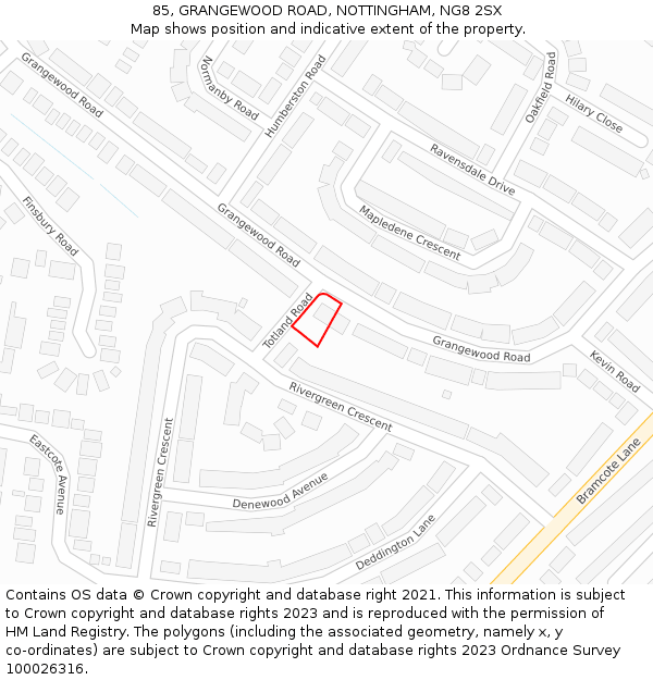 85, GRANGEWOOD ROAD, NOTTINGHAM, NG8 2SX: Location map and indicative extent of plot