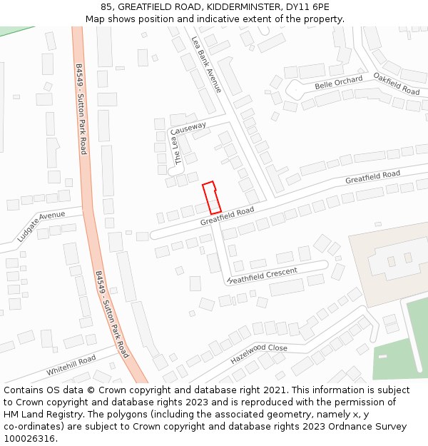 85, GREATFIELD ROAD, KIDDERMINSTER, DY11 6PE: Location map and indicative extent of plot