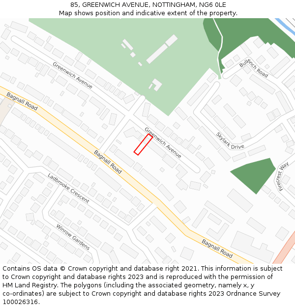 85, GREENWICH AVENUE, NOTTINGHAM, NG6 0LE: Location map and indicative extent of plot