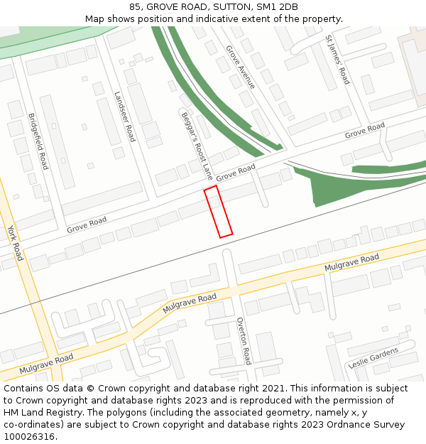 85, GROVE ROAD, SUTTON, SM1 2DB: Location map and indicative extent of plot