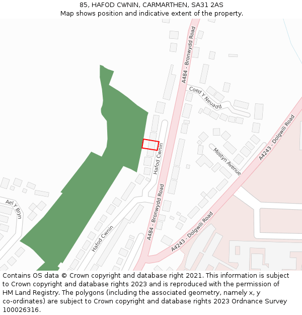 85, HAFOD CWNIN, CARMARTHEN, SA31 2AS: Location map and indicative extent of plot