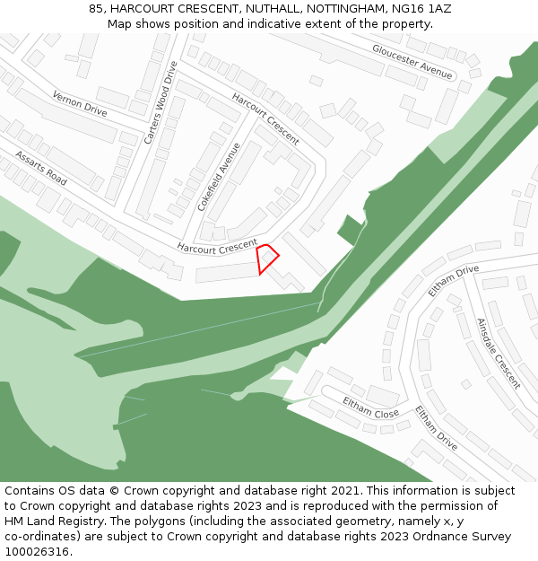 85, HARCOURT CRESCENT, NUTHALL, NOTTINGHAM, NG16 1AZ: Location map and indicative extent of plot