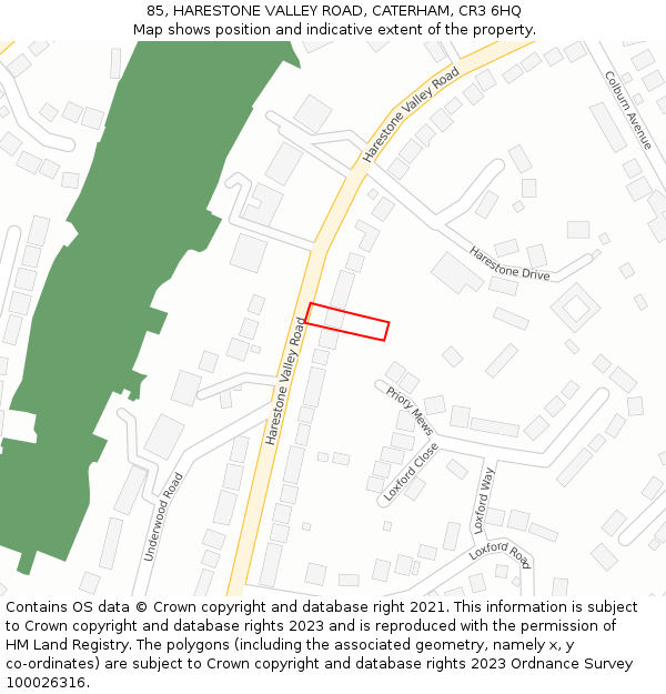 85, HARESTONE VALLEY ROAD, CATERHAM, CR3 6HQ: Location map and indicative extent of plot