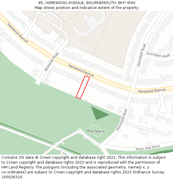85, HAREWOOD AVENUE, BOURNEMOUTH, BH7 6NN: Location map and indicative extent of plot
