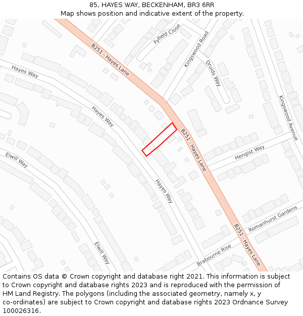 85, HAYES WAY, BECKENHAM, BR3 6RR: Location map and indicative extent of plot