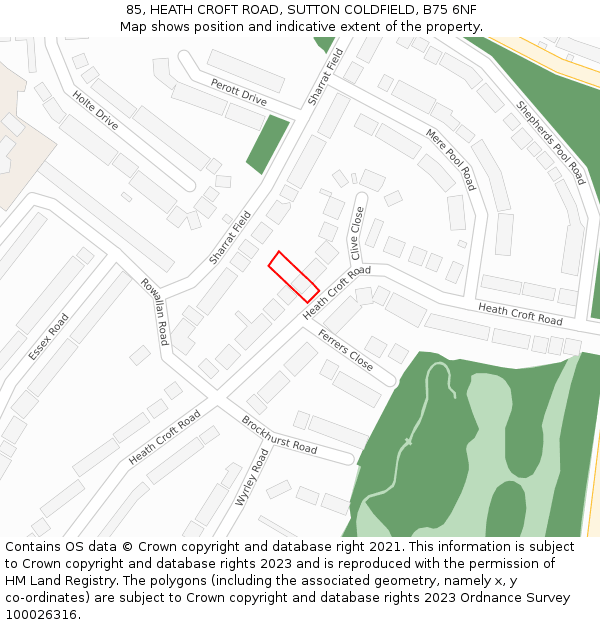 85, HEATH CROFT ROAD, SUTTON COLDFIELD, B75 6NF: Location map and indicative extent of plot