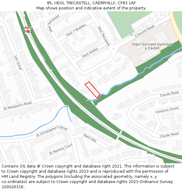 85, HEOL TRECASTELL, CAERPHILLY, CF83 1AF: Location map and indicative extent of plot