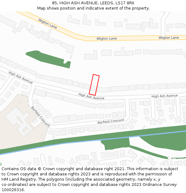 85, HIGH ASH AVENUE, LEEDS, LS17 8RX: Location map and indicative extent of plot