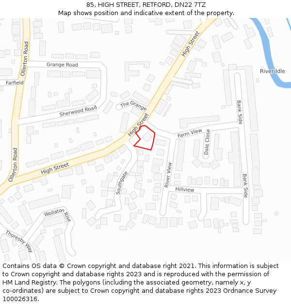 85, HIGH STREET, RETFORD, DN22 7TZ: Location map and indicative extent of plot