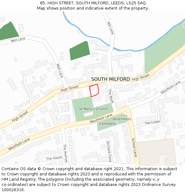 85, HIGH STREET, SOUTH MILFORD, LEEDS, LS25 5AQ: Location map and indicative extent of plot