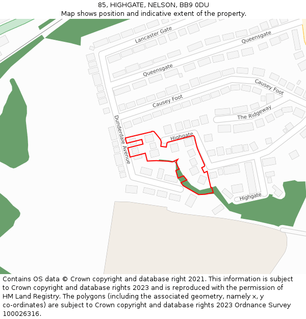 85, HIGHGATE, NELSON, BB9 0DU: Location map and indicative extent of plot