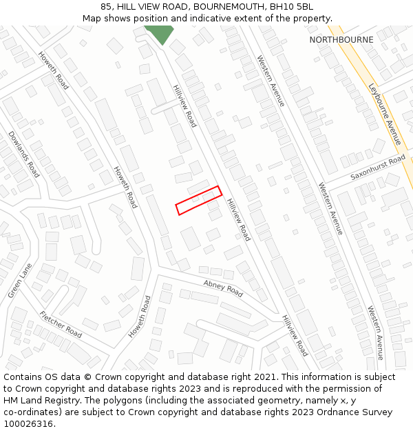 85, HILL VIEW ROAD, BOURNEMOUTH, BH10 5BL: Location map and indicative extent of plot